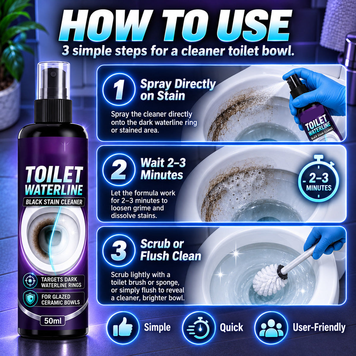 🥳 Hot Seller 🥳💞 Over 10,000 sold! Toilet Water Line Cleaner—Targets black rings with a special formula that reduces scrubbing. Makes your toilet look brand new—hurry and grab yours now! ✅