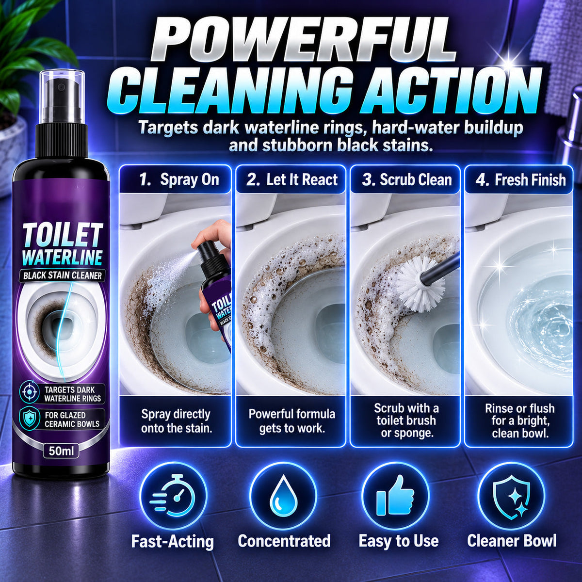 🥳 Hot Seller 🥳💞 Over 10,000 sold! Toilet Water Line Cleaner—Targets black rings with a special formula that reduces scrubbing. Makes your toilet look brand new—hurry and grab yours now! ✅