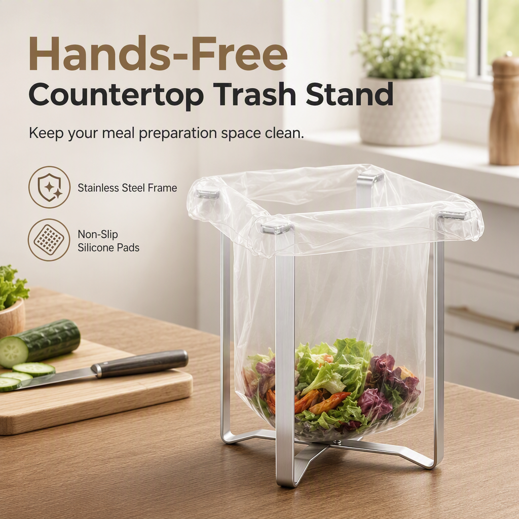 🏡 Foldable Trash Bag Holder – Slim Stainless Steel Design for Small-Space Cleanup
