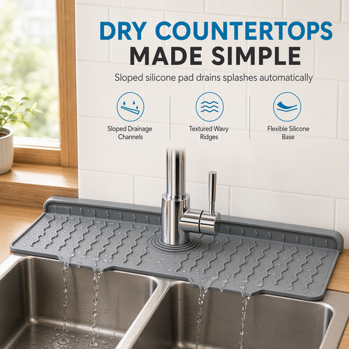 💧 Cut-to-Fit Faucet Splash Guard – Fast-Draining Silicone Sink Mat