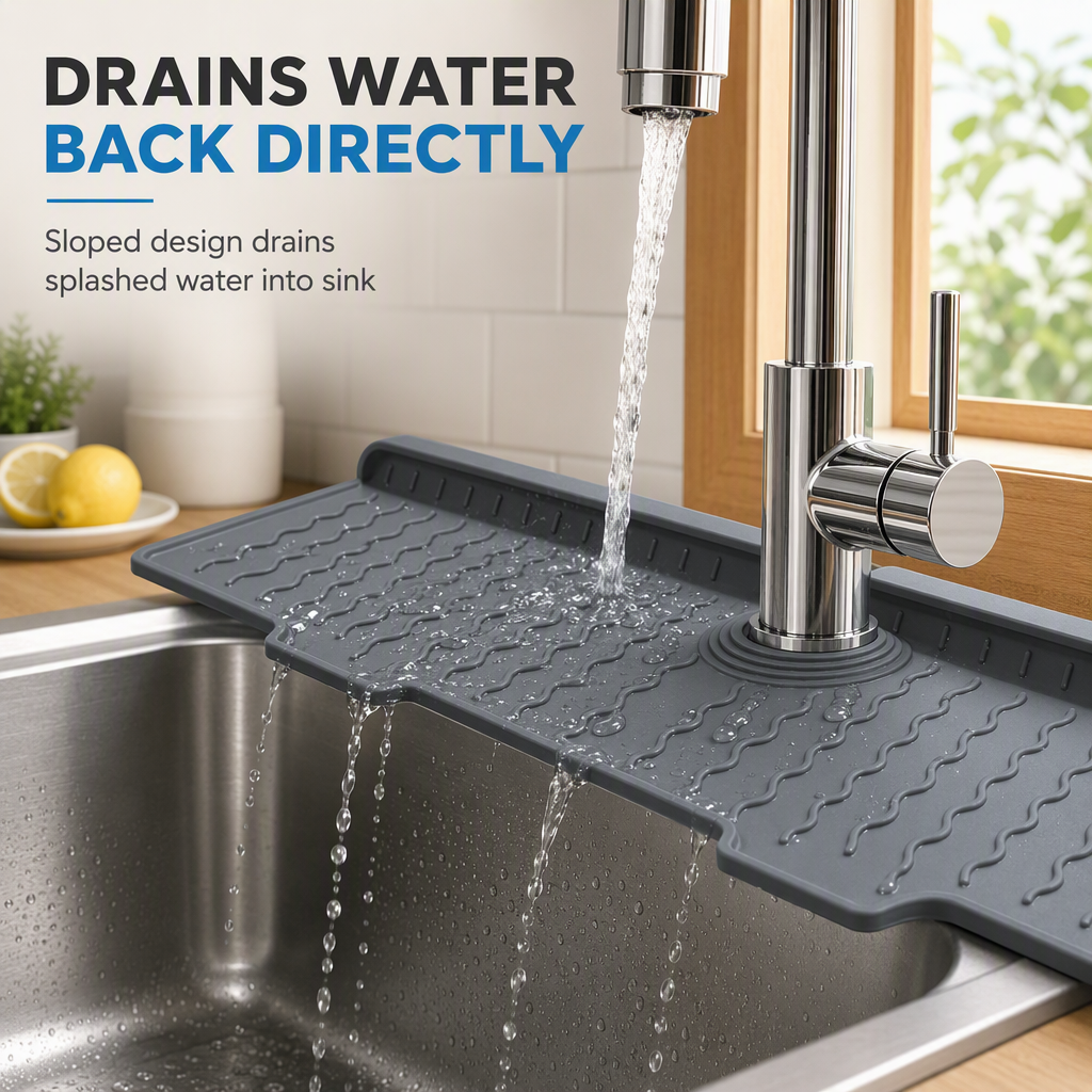 💧 Cut-to-Fit Faucet Splash Guard – Fast-Draining Silicone Sink Mat