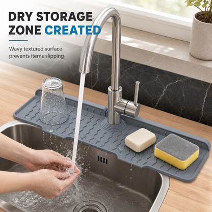 💧 Cut-to-Fit Faucet Splash Guard – Fast-Draining Silicone Sink Mat
