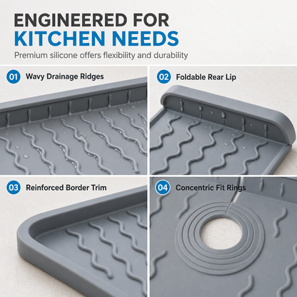 💧 Cut-to-Fit Faucet Splash Guard – Fast-Draining Silicone Sink Mat