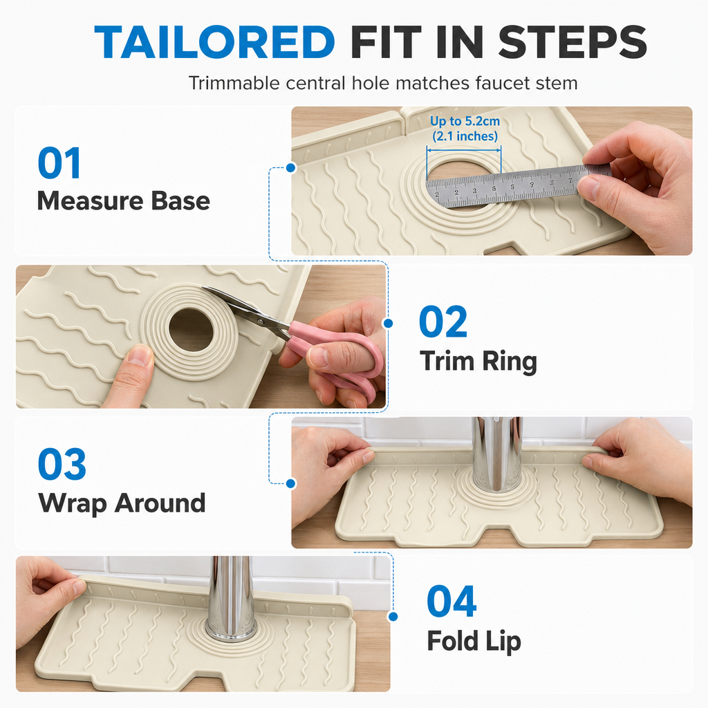 💧 Cut-to-Fit Faucet Splash Guard – Fast-Draining Silicone Sink Mat