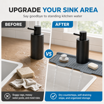 💧 Cut-to-Fit Faucet Splash Guard – Fast-Draining Silicone Sink Mat