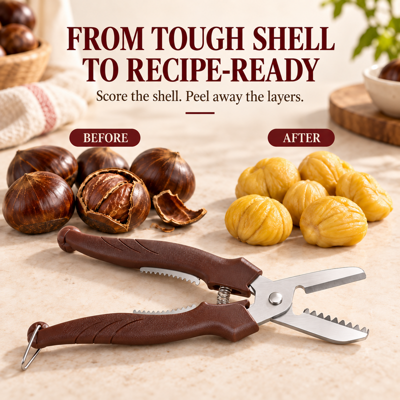 ⚡ 2-in-1 Chestnut Shear – Dual-Edge, Labor-Saving, Safe ✨