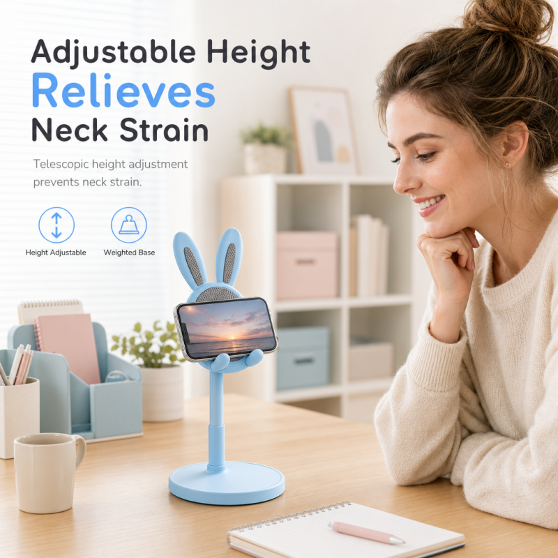 Cute Bunny Phone Stand 🐰 – Weighted Base with Soft Silicone Pads