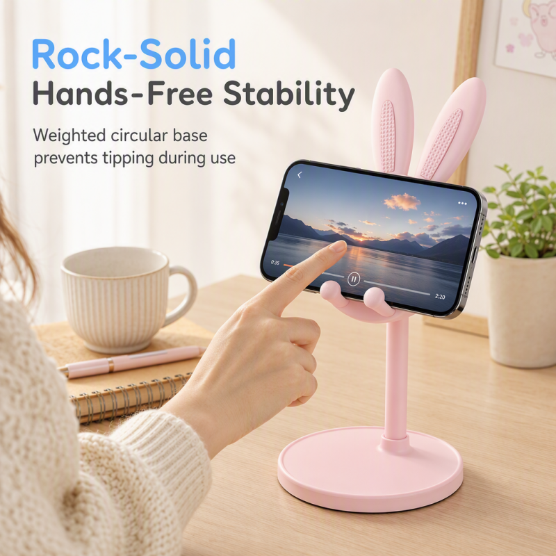 Cute Bunny Phone Stand 🐰 – Weighted Base with Soft Silicone Pads