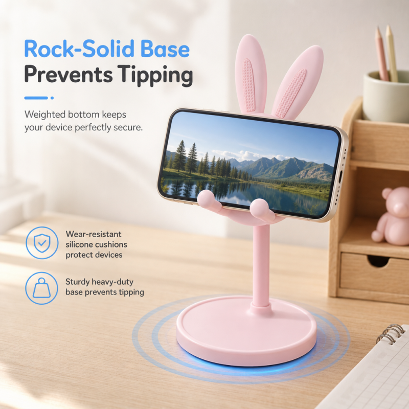 Cute Bunny Phone Stand 🐰 – Weighted Base with Soft Silicone Pads