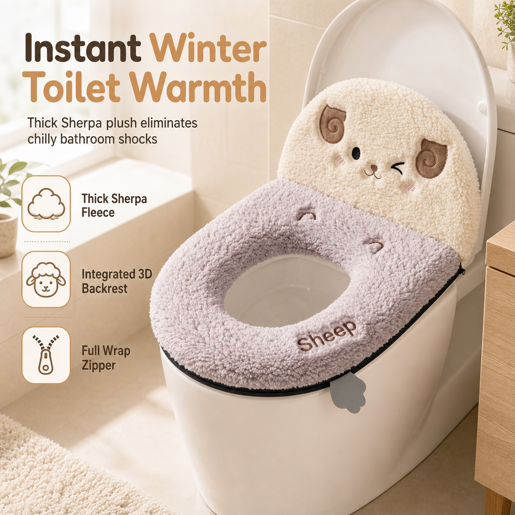 🧸 Ultra-Soft Plush Toilet Seat Cover – Washable, Thick, Warm & Cozy Bathroom Comfort