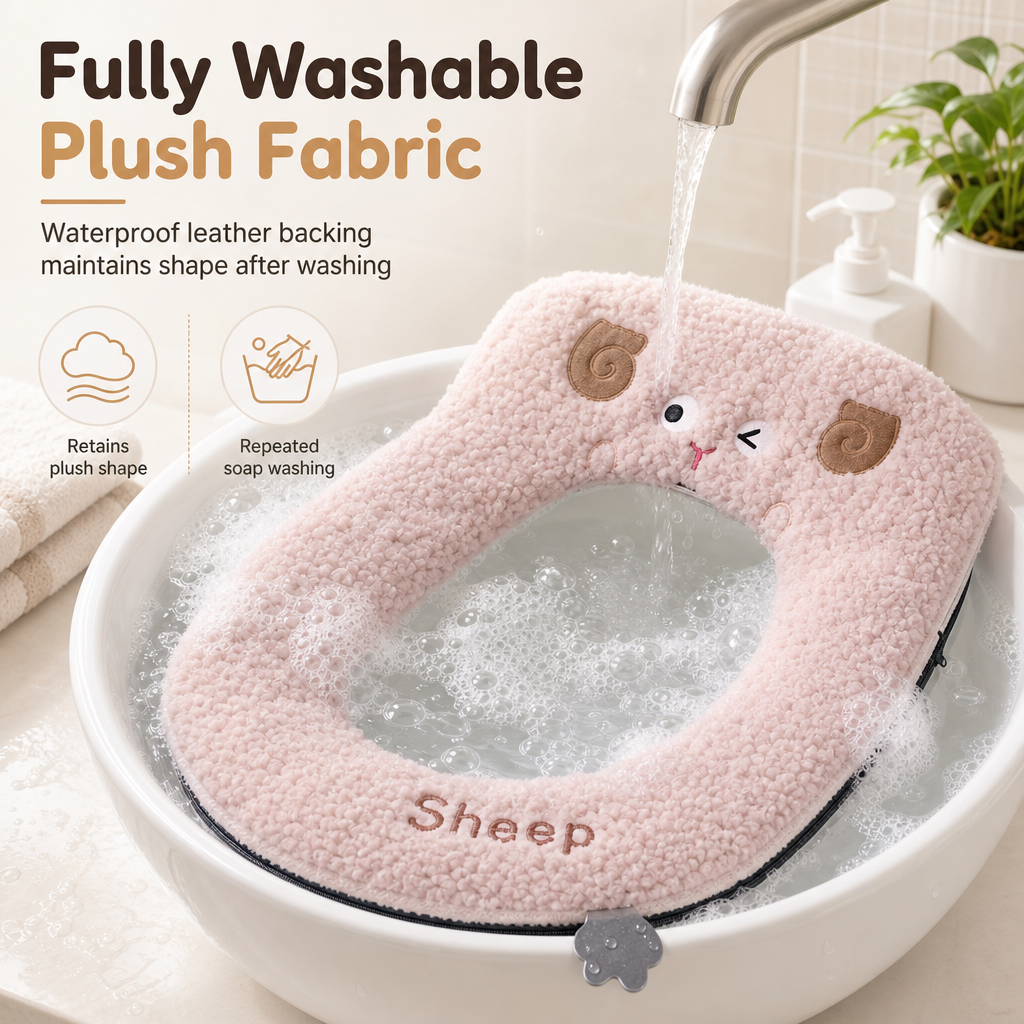 🧸 Ultra-Soft Plush Toilet Seat Cover – Washable, Thick, Warm & Cozy Bathroom Comfort