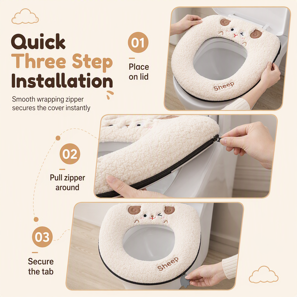 🧸 Ultra-Soft Plush Toilet Seat Cover – Washable, Thick, Warm & Cozy Bathroom Comfort