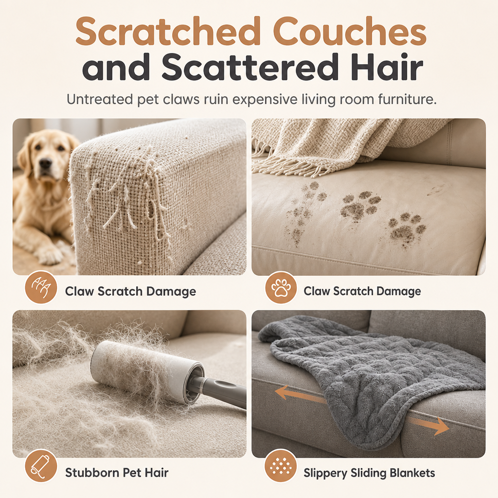 ⏳🔥LIMITED-TIME 50% OFF! ⏰🐾 Plush Pet Furniture Protector: Faux Fur, Anti-Scratch, Non-Slip Back, Quilted
