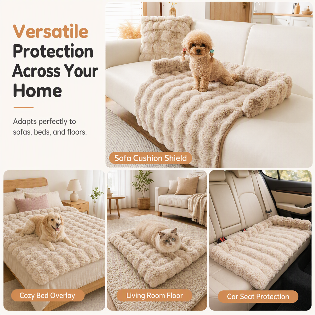 ⏳🔥LIMITED-TIME 50% OFF! ⏰🐾 Plush Pet Furniture Protector: Faux Fur, Anti-Scratch, Non-Slip Back, Quilted