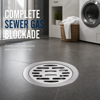 🚿 Brushed Stainless Steel Floor Drain – Round Design with Odor-Blocking Core