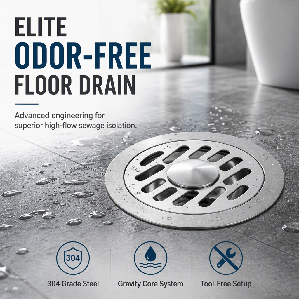 🚿 Brushed Stainless Steel Floor Drain – Round Design with Odor-Blocking Core