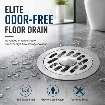 🚿 Brushed Stainless Steel Floor Drain – Round Design with Odor-Blocking Core
