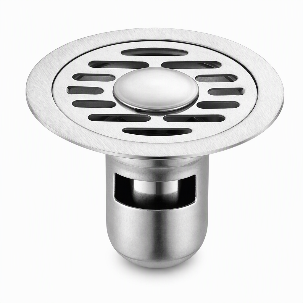 🚿 Brushed Stainless Steel Floor Drain – Round Design with Odor-Blocking Core