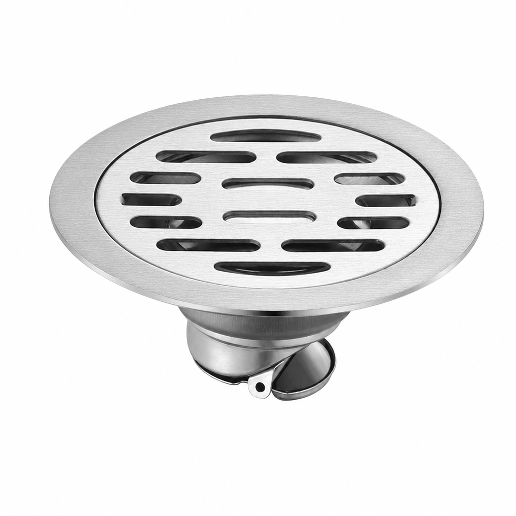 🚿 Brushed Stainless Steel Floor Drain – Round Design with Odor-Blocking Core
