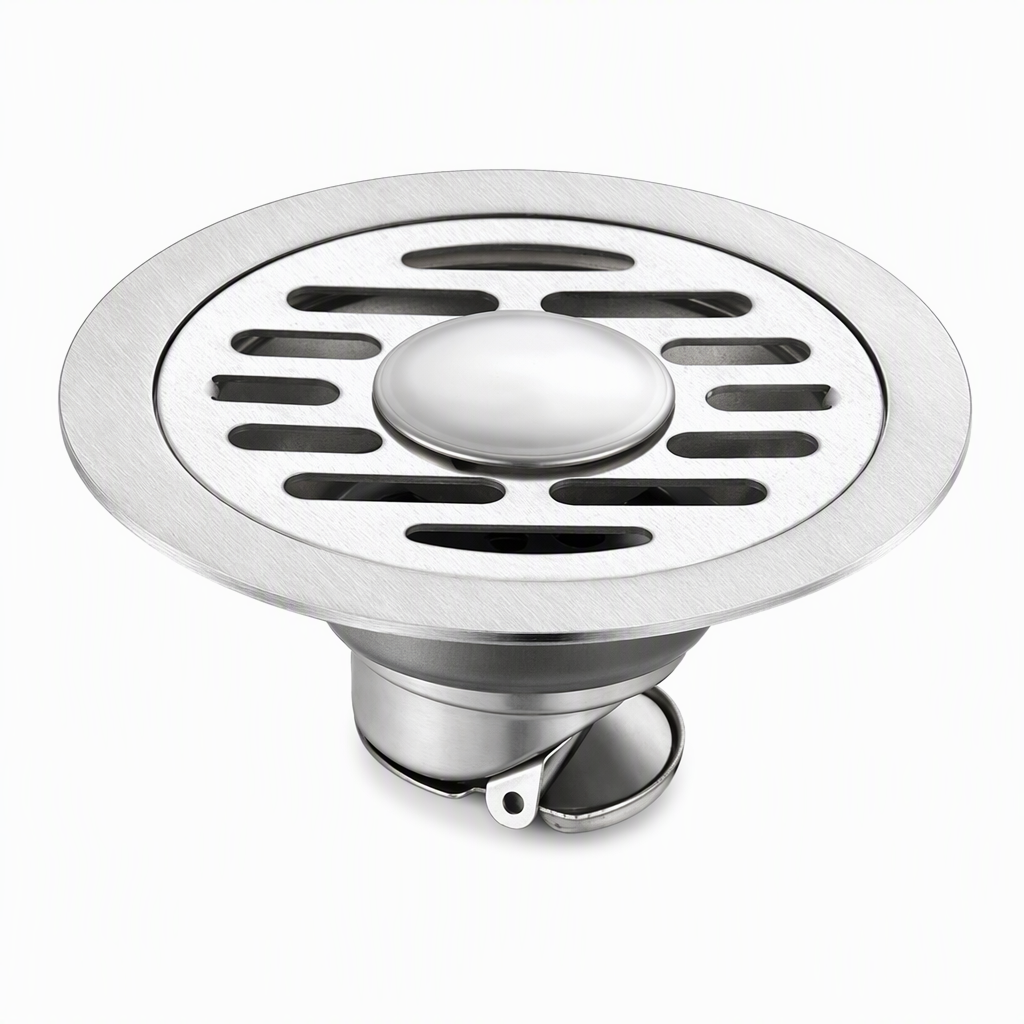 🚿 Brushed Stainless Steel Floor Drain – Round Design with Odor-Blocking Core