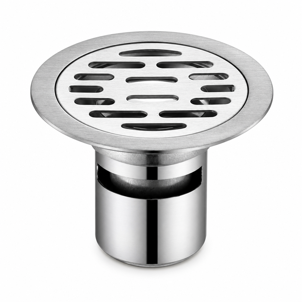 🚿 Brushed Stainless Steel Floor Drain – Round Design with Odor-Blocking Core