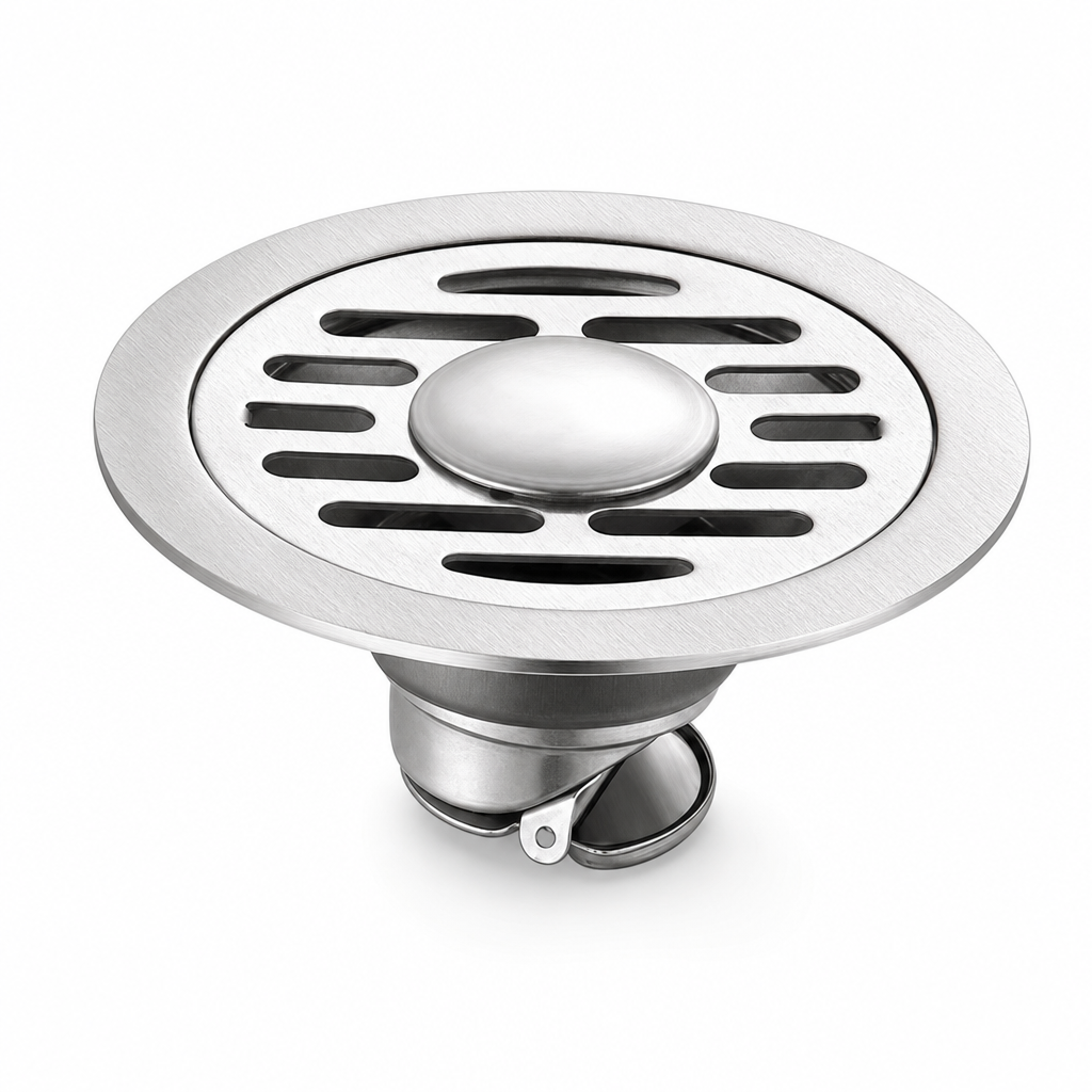 🚿 Brushed Stainless Steel Floor Drain – Round Design with Odor-Blocking Core