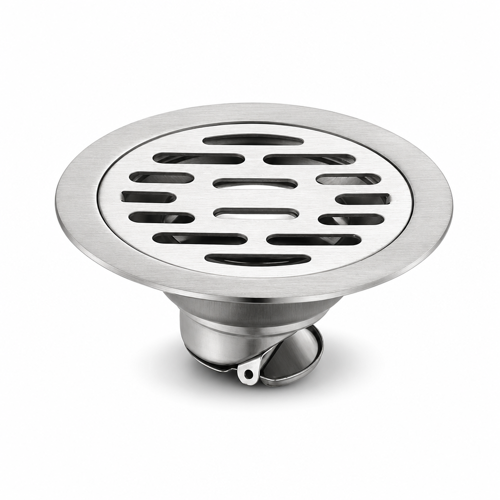 🚿 Brushed Stainless Steel Floor Drain – Round Design with Odor-Blocking Core