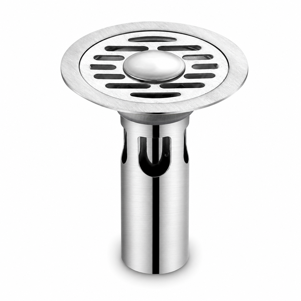 🚿 Brushed Stainless Steel Floor Drain – Round Design with Odor-Blocking Core