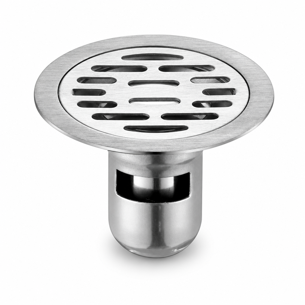 🚿 Brushed Stainless Steel Floor Drain – Round Design with Odor-Blocking Core
