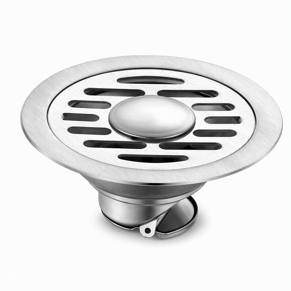 🚿 Brushed Stainless Steel Floor Drain – Round Design with Odor-Blocking Core