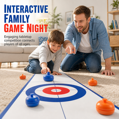 ⏳🔥LIMITED-TIME 50% OFF! ⏰Tabletop Mini Curling Game Set with Roll Up Mat and Plastic Curling Stones Interactive Indoor Board Game for Kids and Adults