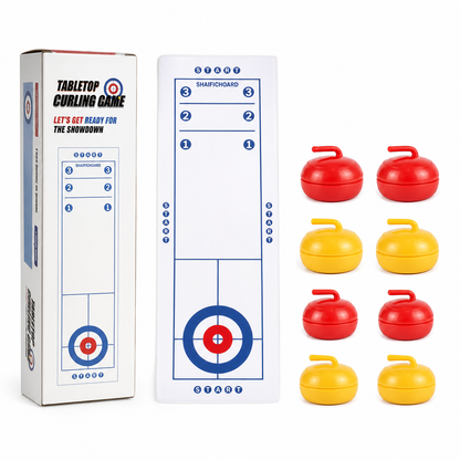 ⏳🔥LIMITED-TIME 50% OFF! ⏰Tabletop Mini Curling Game Set with Roll Up Mat and Plastic Curling Stones Interactive Indoor Board Game for Kids and Adults