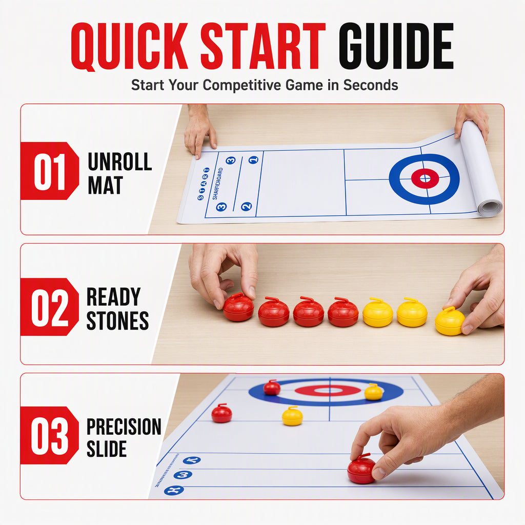 ⏳🔥LIMITED-TIME 50% OFF! ⏰Tabletop Mini Curling Game Set with Roll Up Mat and Plastic Curling Stones Interactive Indoor Board Game for Kids and Adults
