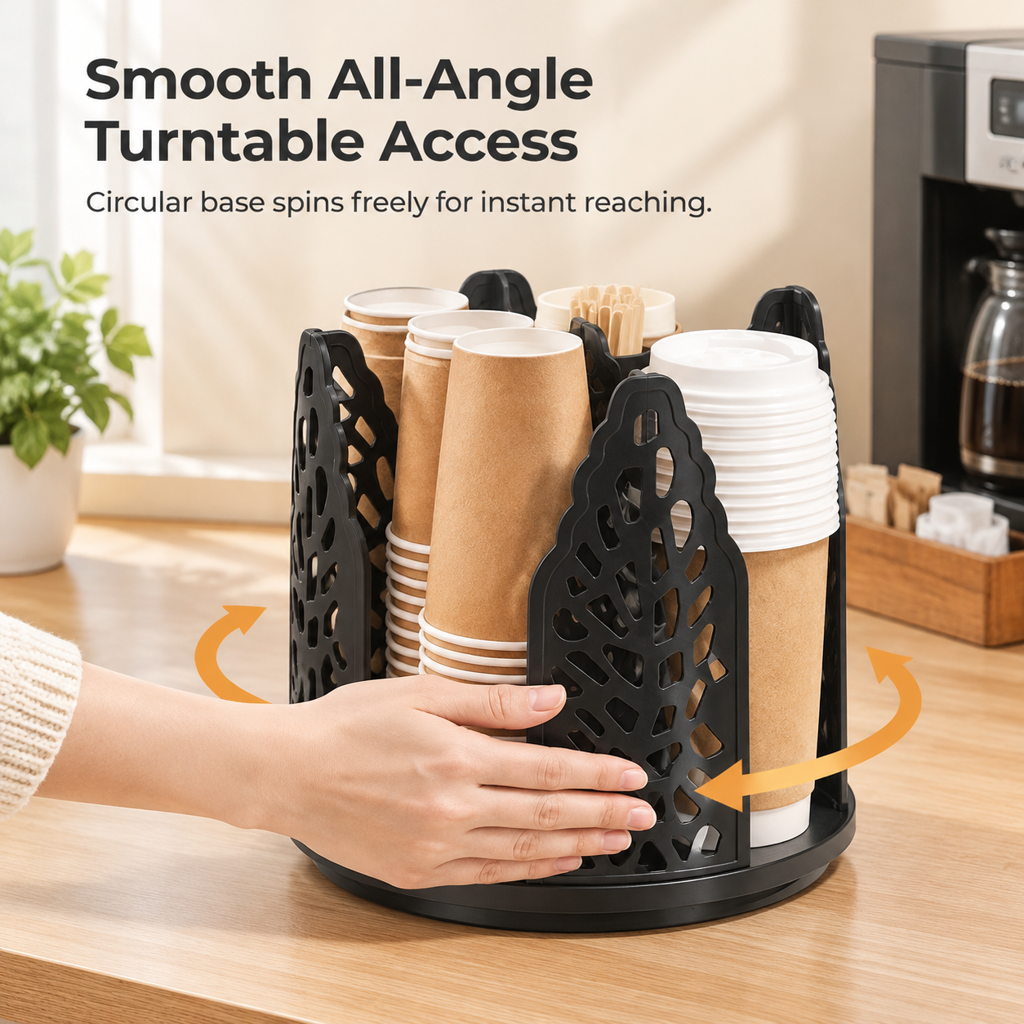 🥤 Rotating Paper Cup Dispenser – Handy Desktop Drink Cup Organizer