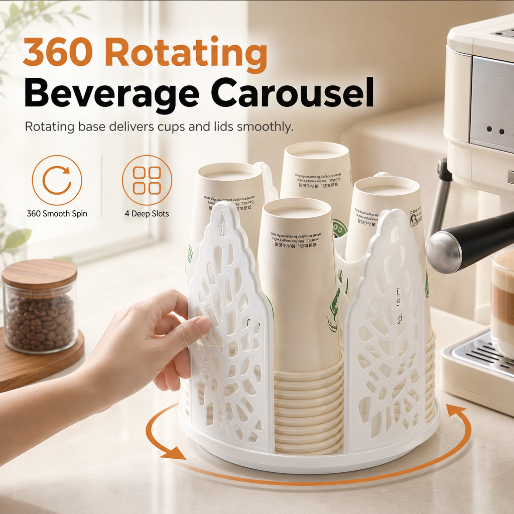 🥤 Rotating Paper Cup Dispenser – Handy Desktop Drink Cup Organizer