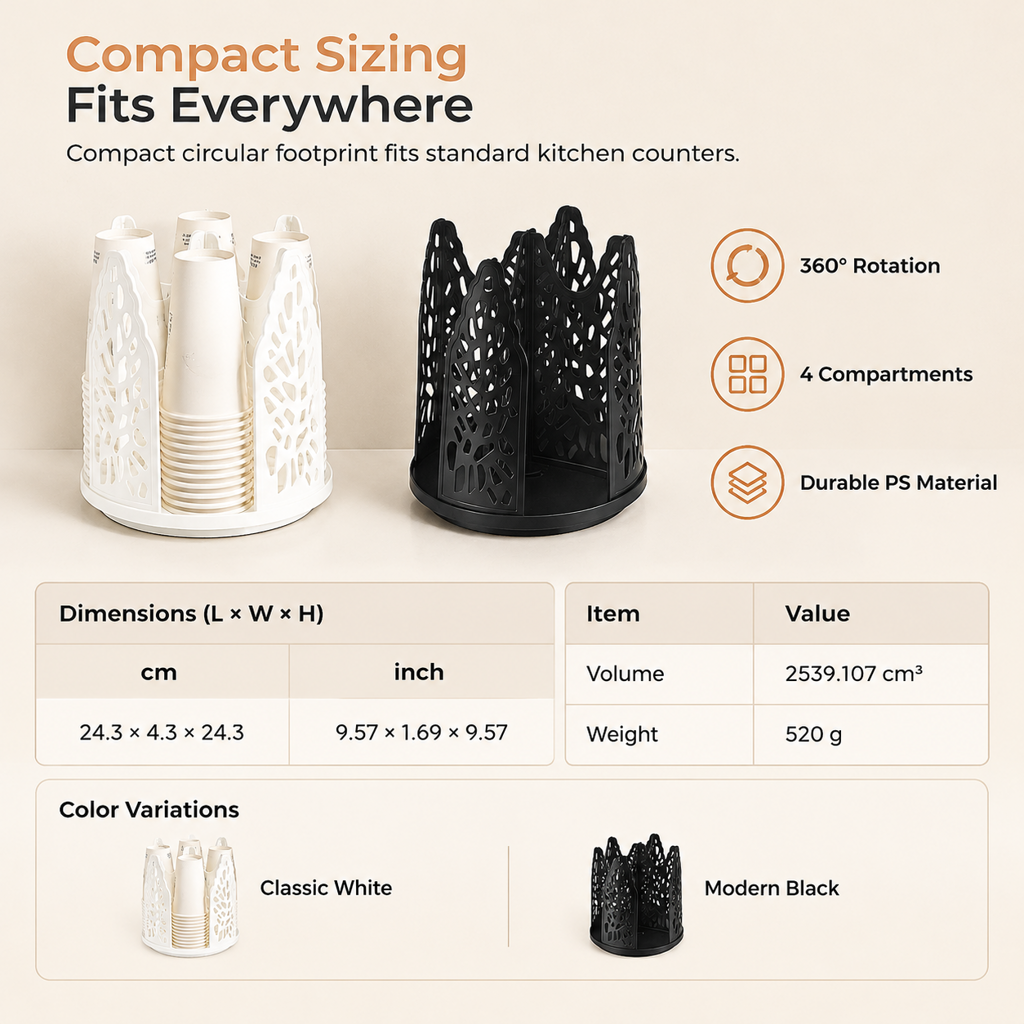 🥤 Rotating Paper Cup Dispenser – Handy Desktop Drink Cup Organizer