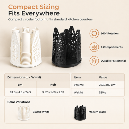 🥤 Rotating Paper Cup Dispenser – Handy Desktop Drink Cup Organizer