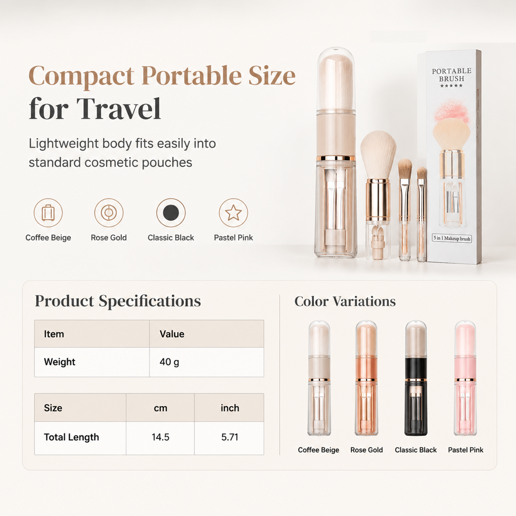 💄 Retractable Makeup Brush Kit – Portable Blush & Lip Applicators
